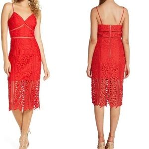 Bardot Vibrant Red Lace Midi Dress